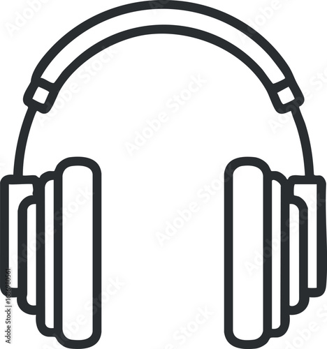 Black line art illustration of over-ear headphones for music and audio listening devices