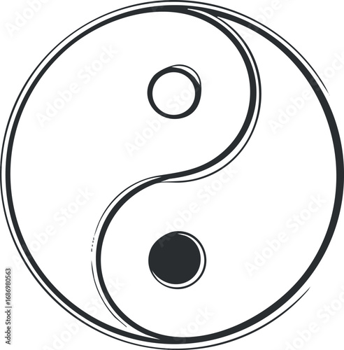 Hand-drawn yin yang symbol representing balance and harmony in black and white circle design