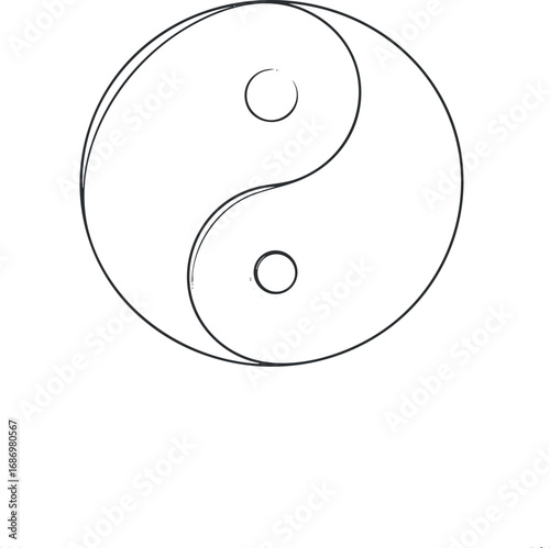 Hand-drawn yin yang symbol representing balance and harmony in a minimalist black and white design