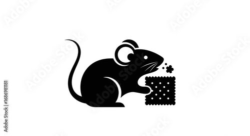 Simple black silhouette of a mouse eating a cracker.
