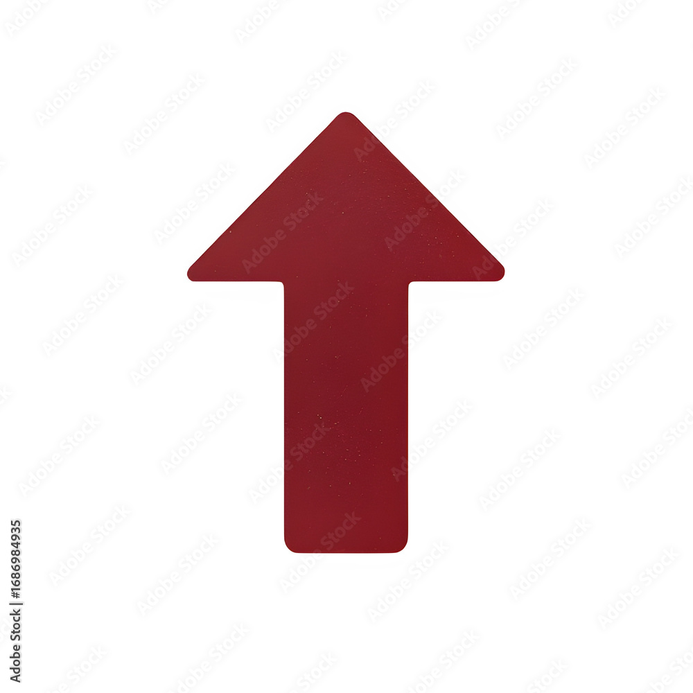 Textured MAROON arrow pointing upward, flat design, speckled surface, long diagonal shadow, centered on cream-to-gold gradient background, rounded square frame Textured MAROON arrow pointing upward, flat design, speckled surface, long diagonal shadow, centered on cream-to-gold gradient background, rounded square frame