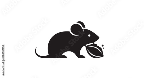 Black silhouette icon of a mouse eating a grain of wheat.