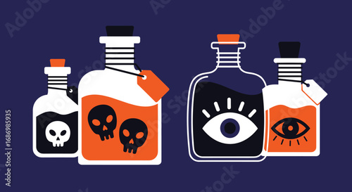 Mysterious potions and elixirs for your magical potions and spells with mystical symbols and spooky designs