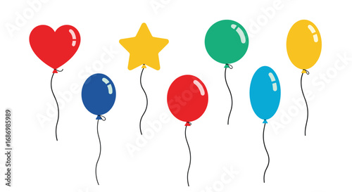 A vibrant collection of colorful balloons featuring diverse shapes and sizes for festive occasions