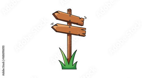 Wooden signpost showing directions in a grassy field