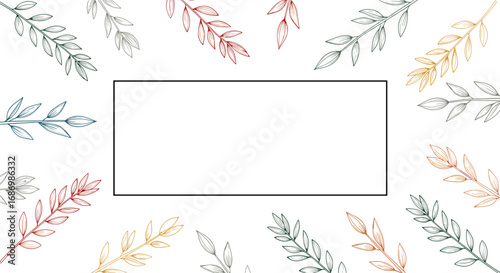 Beautifully subtle autumnal leaf imprints bordering a clean white rectangular space for text or design elements