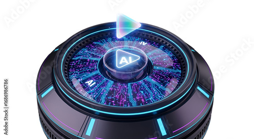 Glowing AI-Themed Circular Device 