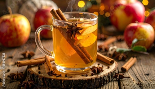Warm spiced apple drink in mug