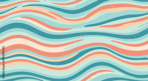 A serene abstract pattern of wavy lines in soothing pastel colors evoking calmness and flow