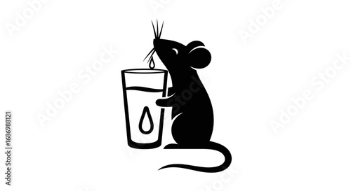 Black silhouette of a mouse drinking from a glass icon.