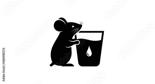 Black silhouette icon of a mouse holding a glass of water.