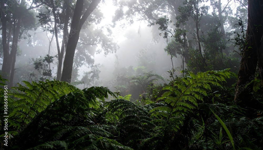 Fototapeta premium Lush misty rainforest canopy