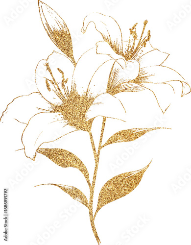 hand drawn golden glitter lily flower
