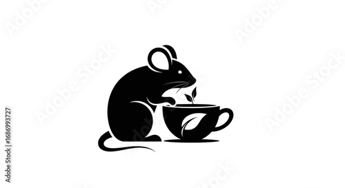 Minimalist black silhouette of a mouse with a teacup logo.