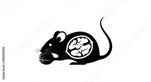 Conceptual illustration of an intelligent mouse with a brain in its body.