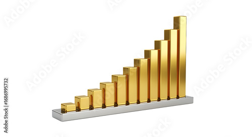 3D profit growth chart in silver and gold, isolated on white background