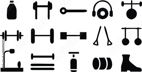Gym and Workout Equipment Icons dumbbell barbell