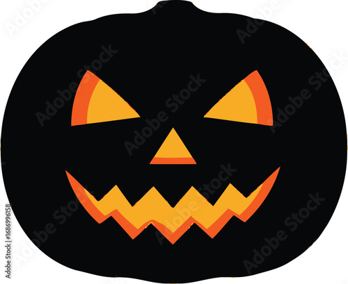 Spooky carved halloween pumpkin jack-o'-lantern with scary face for holiday celebration and festive decoration