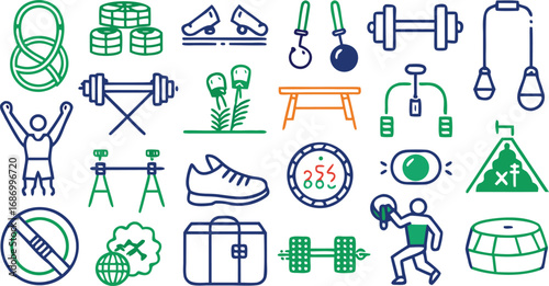 Sports and Fitness Equipment Icons exercise workout