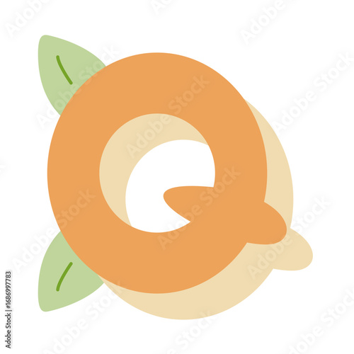 Letter q embellished with delicate leaves, soft hues. Ideal for natureinspired designs, logos, branding, and educational materials with a fresh appeal.