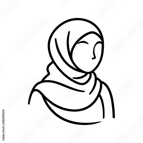 black vector icon in the shape of a Muslim hijab