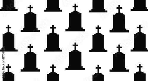 Seamless pattern of gravestones pixel art style illustration of a graveyard with tombstones and crosses