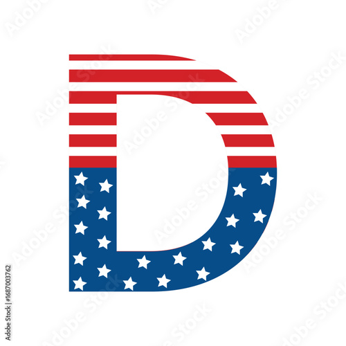 Vector Letter D with Vertically Divided American Flag Pattern
