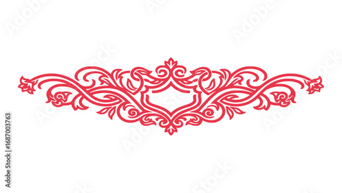 Elaborate red ornamental flourish with symmetrical design