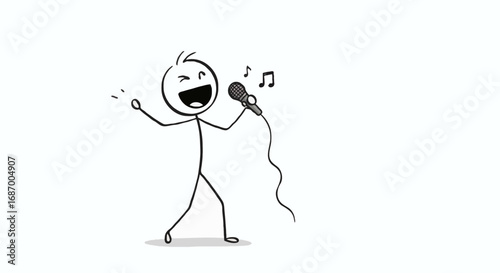 Joyful Stick Figure Singing Karaoke A Fun Illustration