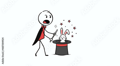 Magician Performing a Trick A Stick Figure Pulling a Rabbit from a Hat with Magic