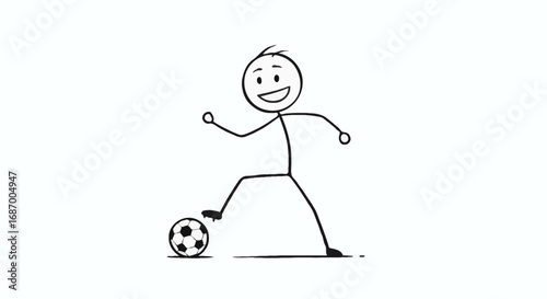 Joyful Stick Figure Soccer Player Kicking a Ball