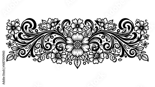Intricate floral scrollwork design with flowers and leaves