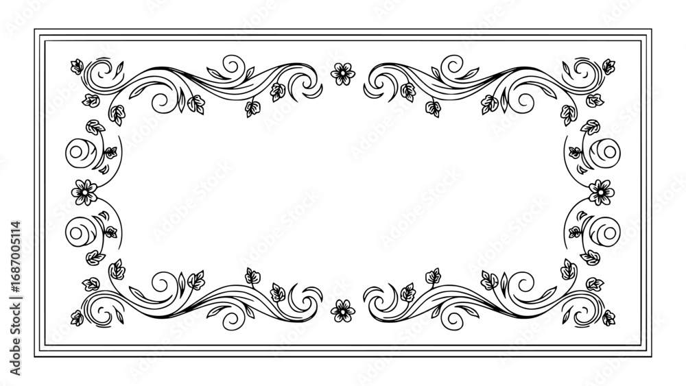 Fototapeta premium Decorative rectangular frame with swirling floral accents