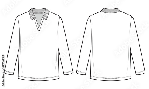 Long sleeve polo shirt. Fashion flat sketch
