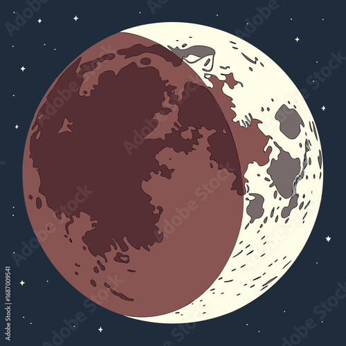 Vector art of blood moon illustration, a lunar eclipse in a starry night sky