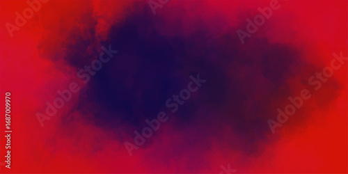 Vibrant abstract red and blue watercolor background with a fiery, smoke-like texture. Paint brush strokes. Fire red texture. Smoke overlays black and red background. Frame border red fog effect. blue