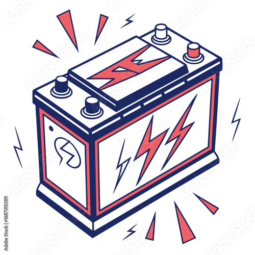 Vector art of isometric car battery with lightning bolts