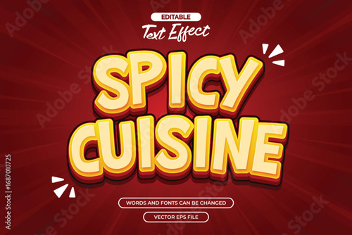 3d Spicy cuisine editable text effect with cartoon text style