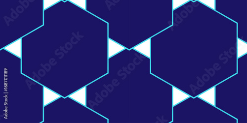 Vector blue geometric cube pattern business card design set with tie icon. 3D abstraction of nanotechnology and science. Abstract seamless modern and creative blue hexagon background Hexagonal netting