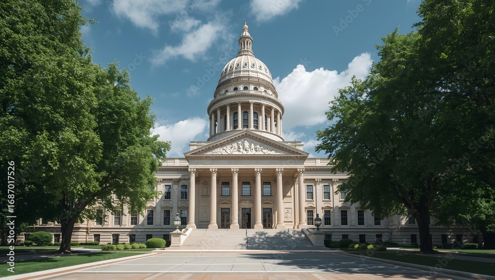 Naklejka premium Majestic colorado state capitol building architecture amidst lush green trees and sky