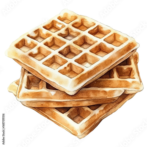 Waffles, watercolor illustration vector, isolated on a white background.