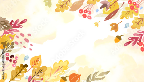 Beautiful autumn decor frame background in watercolour style in vector.	