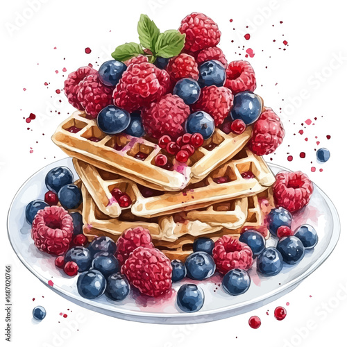 watercolor of Waffles, vector, isolated on a white background.