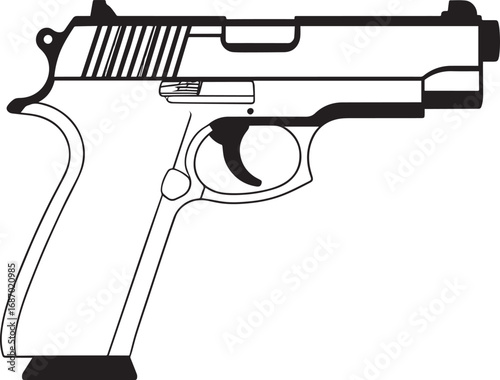 Modern Firearm Gun Weapon Silhouette Vector Graphic for Defense and Protection Art