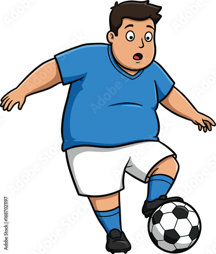 Funny Cartoon Soccer Player Clipart in Blue Jersey with Football