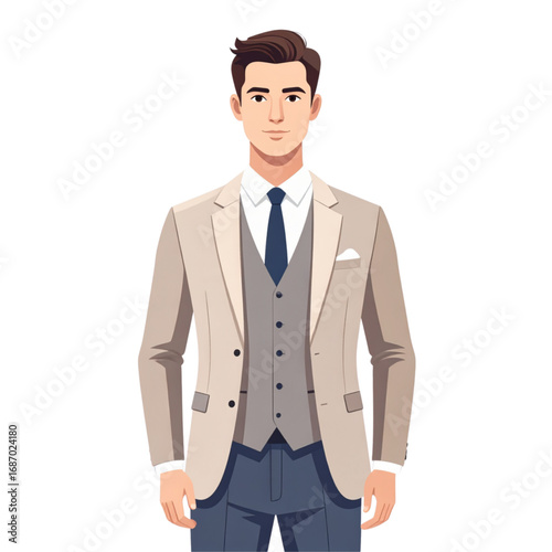 Elegant young man in suit flat design illustration