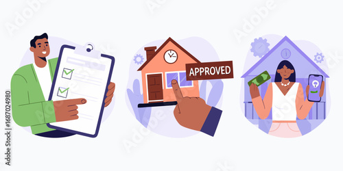 Illustration of the home buying process from application approval to receiving funds