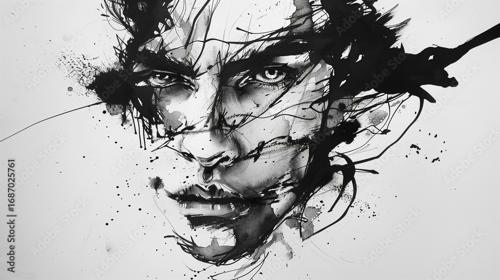 Fototapeta premium black and white portrait of a man with a paint