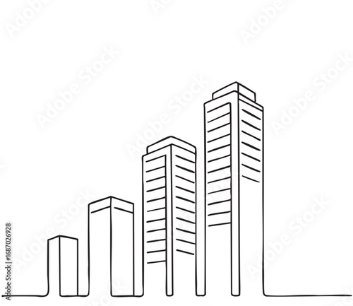 Simple line drawing of modern building architecture. High rise building sketch