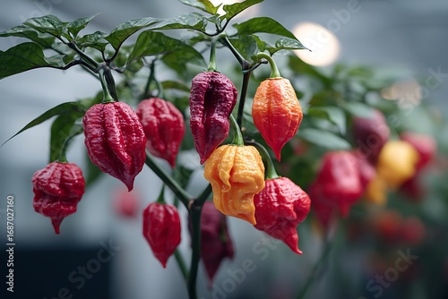 Vertical farm-grown ghost peppers, fiery and bold, ready to be used in a midwinter hot sauce challenge for the bravest of spice lovers
